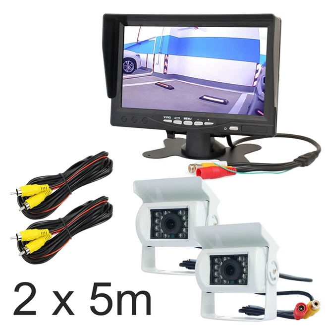 DIYKIT " HD TFT lcd автомобильный монитор заднего вида монитор экран ИК ночного видения CCD камера заднего вида белая - Название цвета: 2 x 5m