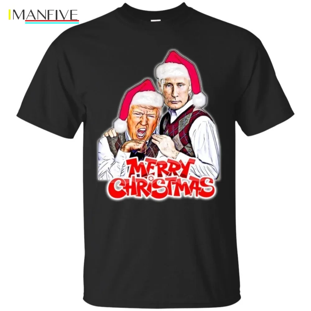 

New Fashion Men'S Short Sleeve Merry Christmas From Putin And Trump T-Shirt Funny Donald Trump Men's Shirt Funny Casual Tee