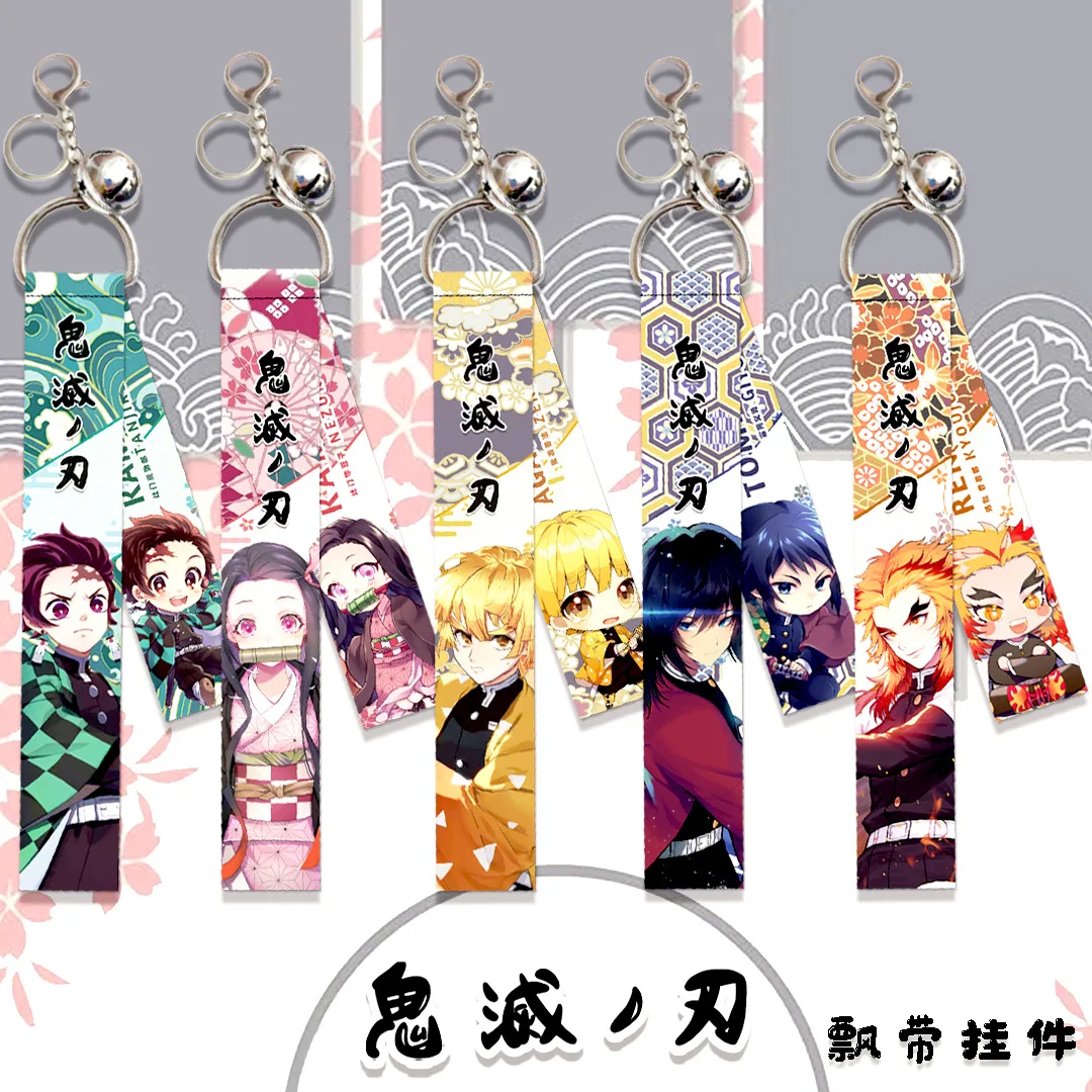 Anime Collection Tanjirou Nezuko Kochou Shinobu Lanyard Hanging Key Chain Holder Demon Slayer Keychain with Bell | Украшения и