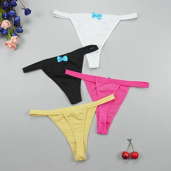 

6pcs/lots Thongs Women Sexy Mini Panties Female Underwear Cotton Thong Sports T-back Erotic Tangas Soft Bow G Strings