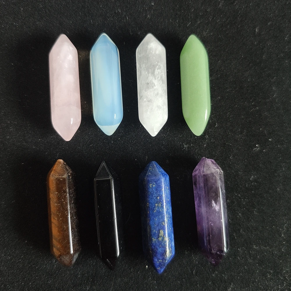 32*8mm Natural Stone Hexagon Prism Charms Rose Quartz Tiger's Eye Crystal Pendants Accessories Fit Earrings Necklace Making