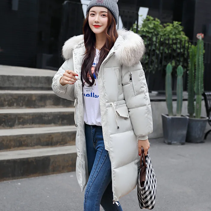 IELGY Женская хлопковая куртка средней длины зима тонкий толстый с капюшоном талия Мода - Цвет: Белый