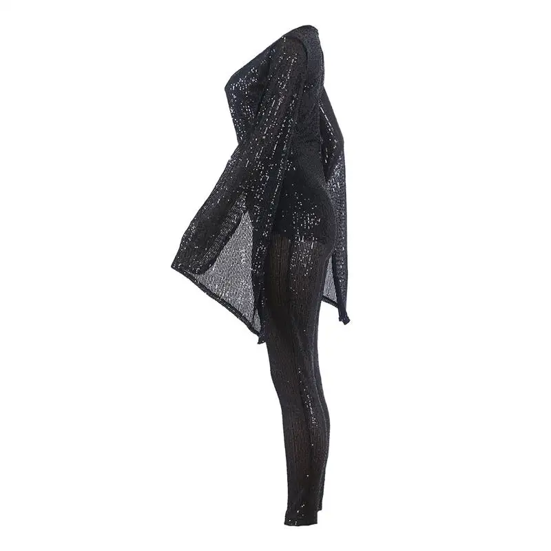 Sexy Sequin Jumpsuit Diamond Sleeve Deep V-neck Jumpsuit Romper Solid Playsuit Womens Jumpsuit Clubwear Overalls Plus Size 2XL