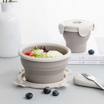 

Outdoor Silicone Collapsible Bento Lunch Box Food Storage Container Microwave Round Portable Picnic Camping Travel Food Lunchbox
