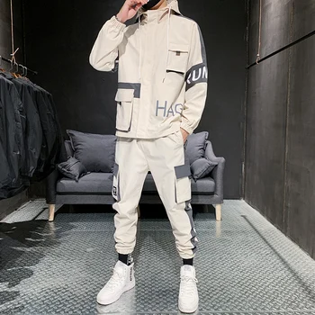 

Men Autumn Sportswear Sets Polyester Fashion Men Jogger Suit Two Piece Outfits Pantalon Chandal Hombre Windbreaker Set HH50TZ