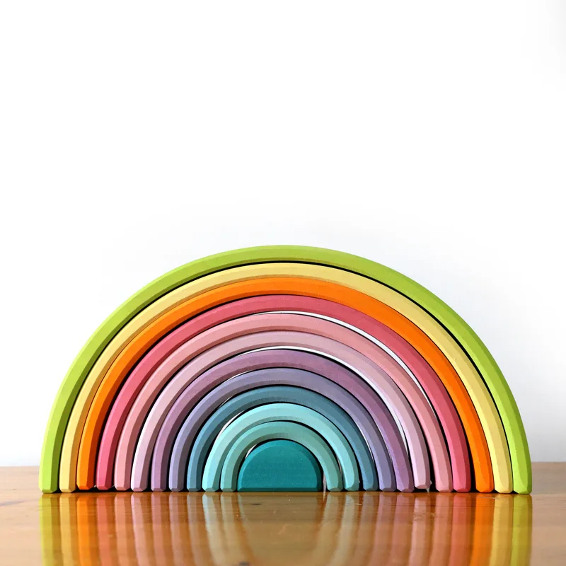 

Montessori Baby Educational Toy Wood Circle Blocks Rainbow Colorful Cogition Block Stacker Color Sort Game Nesting Creative Gift