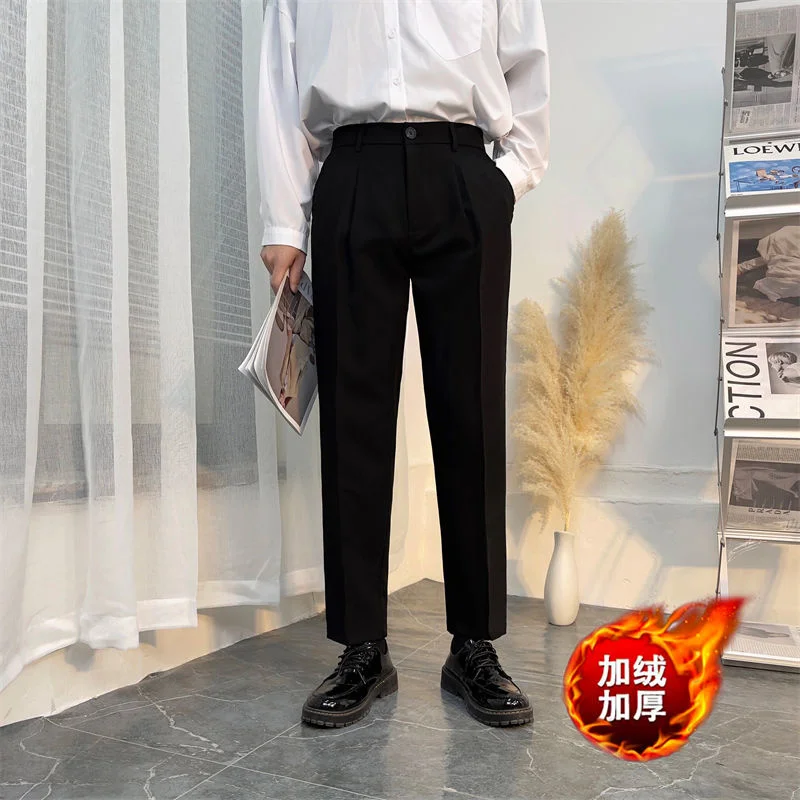 

2021 Winter Men's Thickened Plush Casual Pants Western Keep Warm Fashion Suit Pants High-quality 3 Color Trousers M-2XL