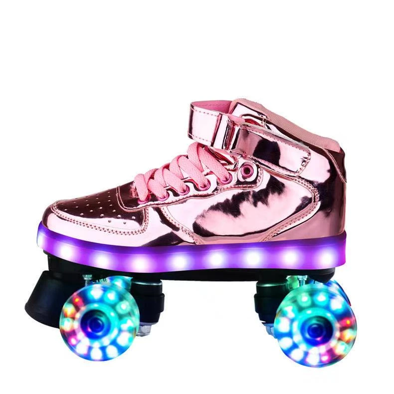 Patines luminosos con 4 ruedas para y carga Usb LED con zapatos con patines de doble fila, zapatillas de patinaje, talla 46|Patines| - AliExpress