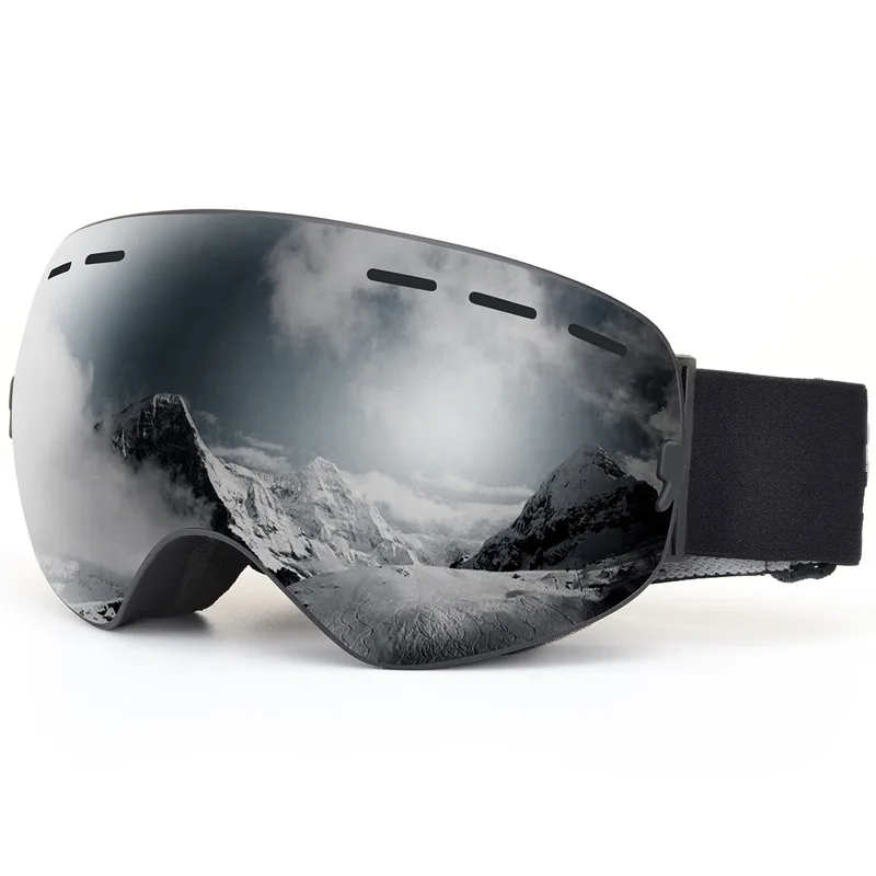 Black Gray HD Широкоформатные лыжные очки для сноуборда для мужчин и женщин с двойными линзами, противотуманные лыжные очки, зимние ветрозащитные очки UV400 для снегохода - Цвет: Black Gray