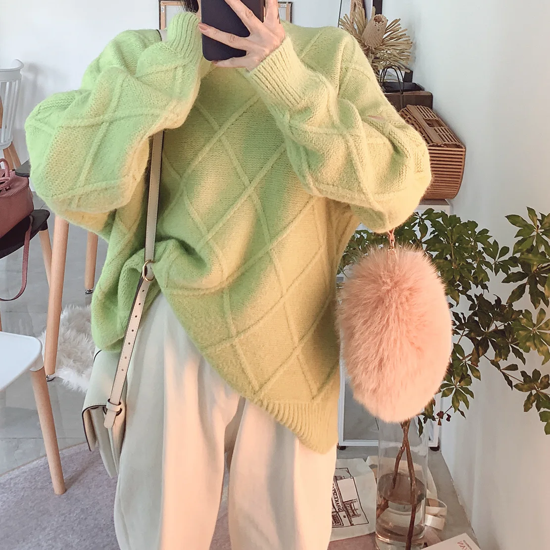 Women's pure Angora rabbit hair blended with thickened velvet women's thin sweater cute sweater women sweater