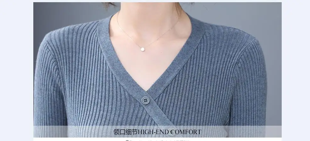 Новинка, женское осенне-зимнее платье с v-образным вырезом, трикотажные платья высокого качества, Однотонные эластичные платья-свитер
