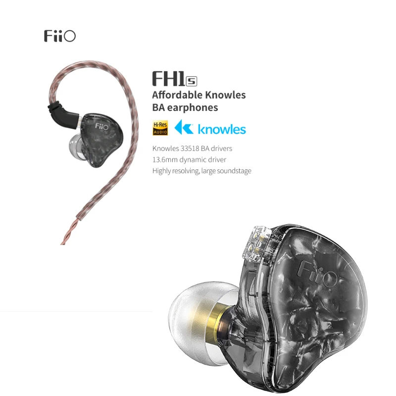 FiiO FH1s Hi-Fi стерео 1BA(Knowles)+ 1 динамический Гибридный IEM с 0 78 2 шпильки Съемная кабели