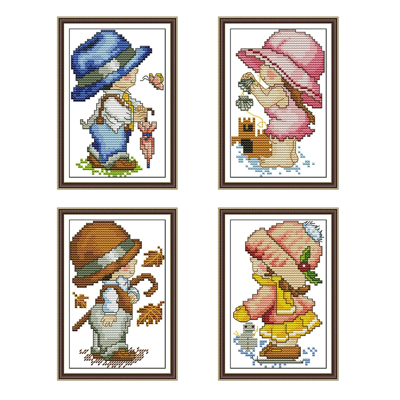Joy Sunday Mini Handmade Cross Stitch Spring Summer Autumn Winter Cute Hat Pattern Doll DIY Embroidery Kit To Give Kids Gifts | Дом и сад