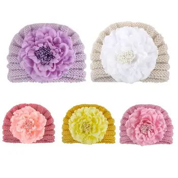 

Fashion Baby Hat Autumn Winter Warm Hats Children Artificial Flower Knitted Cap Q81A