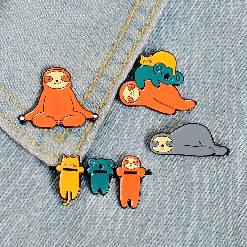 Cute-Sloth-Enamel-pins-collection-Animal-lovers-Brooches-Lazy-Cartoon-Cat-Koala-Sloth-Badge-Shirt-Collar