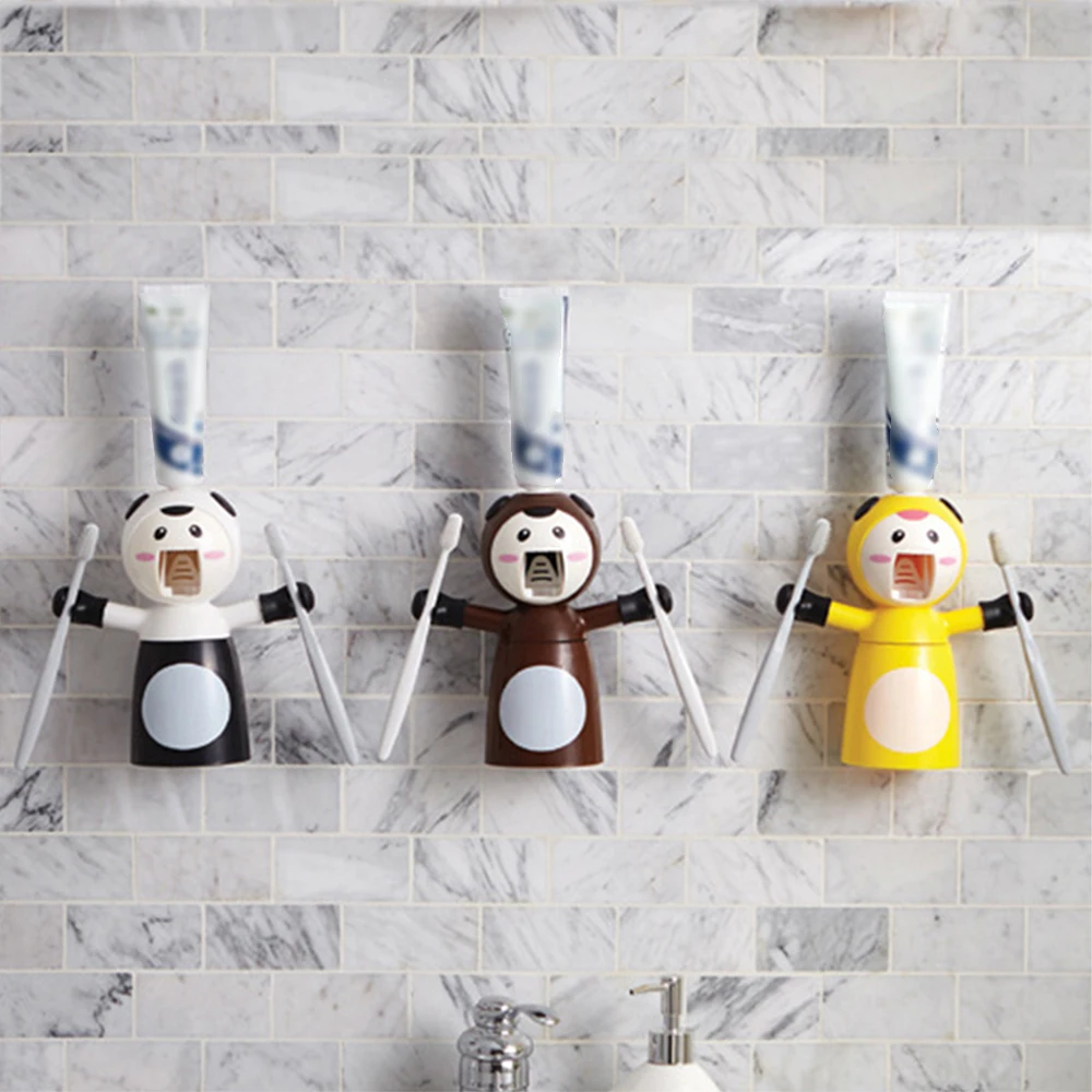 

Home Automatic Toothpaste Dispenser Family Toothbrush Holder for Bathroom Household Wall Mount Rack Bath set Toothpaste Squeezer