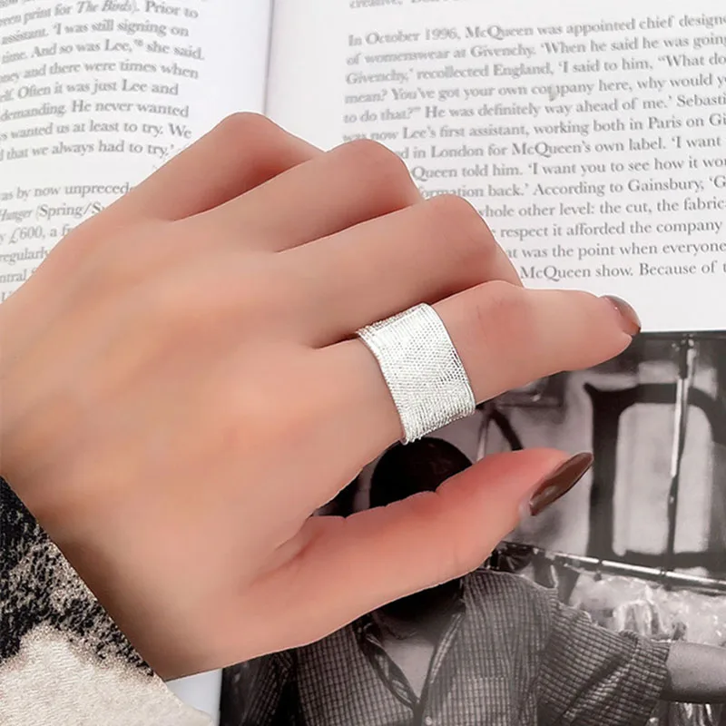 Silver Rings Silver Ring Foxanry INS Fashion Silver Color Wide Rings for Women Vintage Popular Design Irregular Texture Charm Party Jewelry Gifts