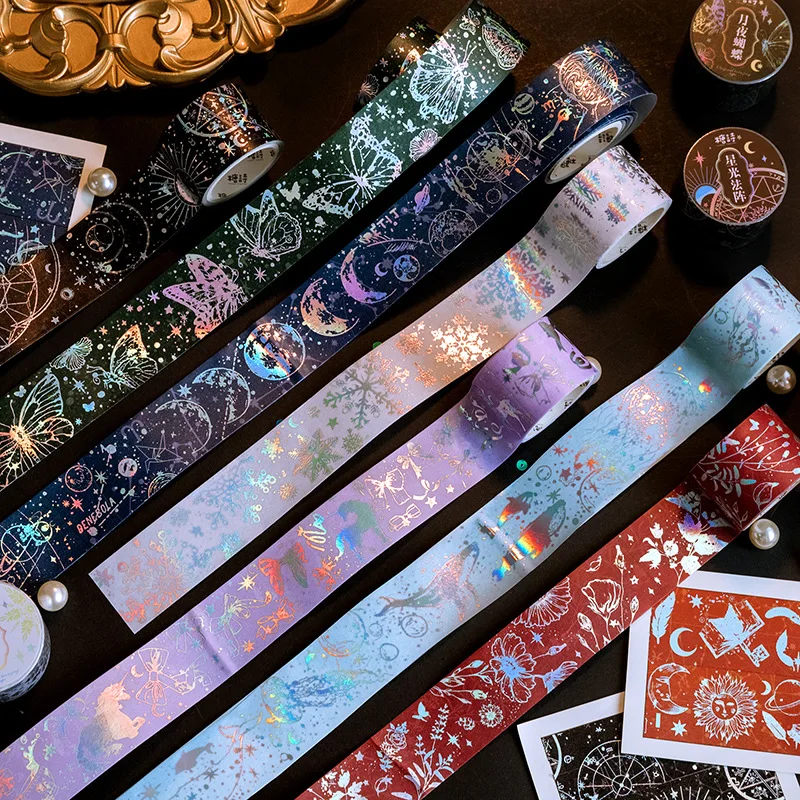 Cinta decorativa de papel con estrellas de galaxia, para manualidades, planificador de álbum de recortes, universo, Planeta, luna, estrella