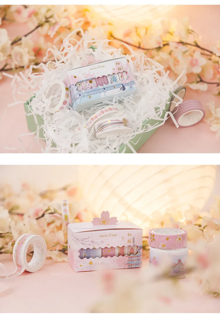 4 pcs/Box Cherry Sakura Washi Tape Set Gilding Decorative Adhesive Tape Diy Scrapbooking Sticker Label Craft Masking Tape JD051