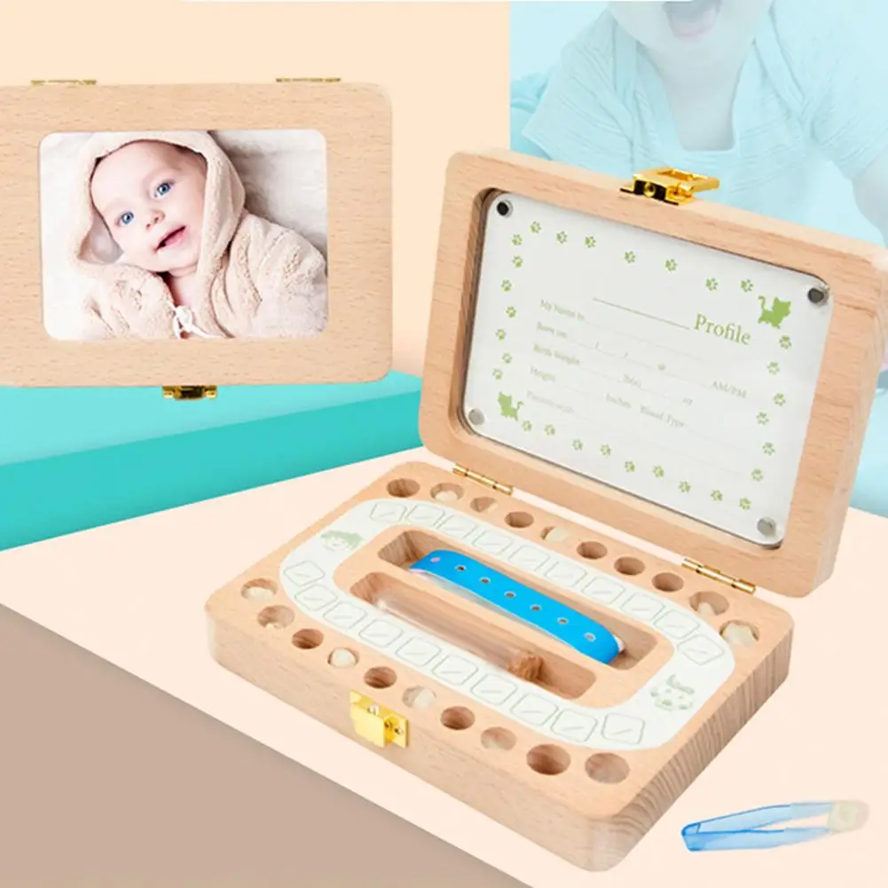 Новейшая деревянная фоторамка для волос плода, коробка с лиственным зубом, Детская английская коробка для хранения, подарок для мальчиков