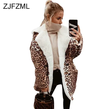 

Sexy Leopard Fleece Winter Coat Women Turn Down Collar Warm Oversized Jacket Streetwear Causal Long Sleeve Plus Size Overcoat