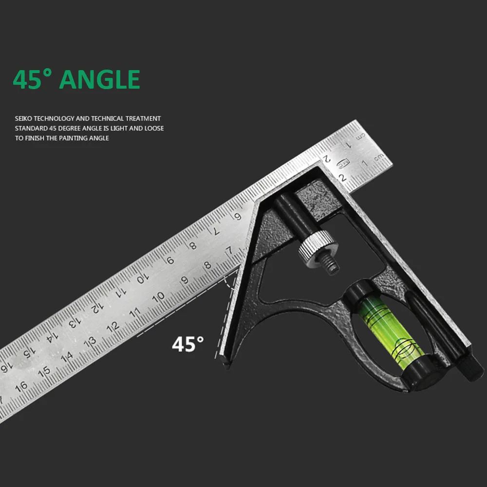 Многофункциональная 300 мм комбинированная квадратная угловая линейка 45 градусов+ пузырьковый уровень Новинка