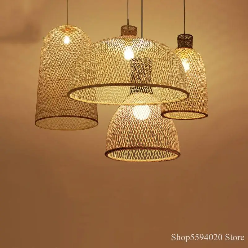Японский бамбуковый художественный подвесной светильник винтажный Деревянный