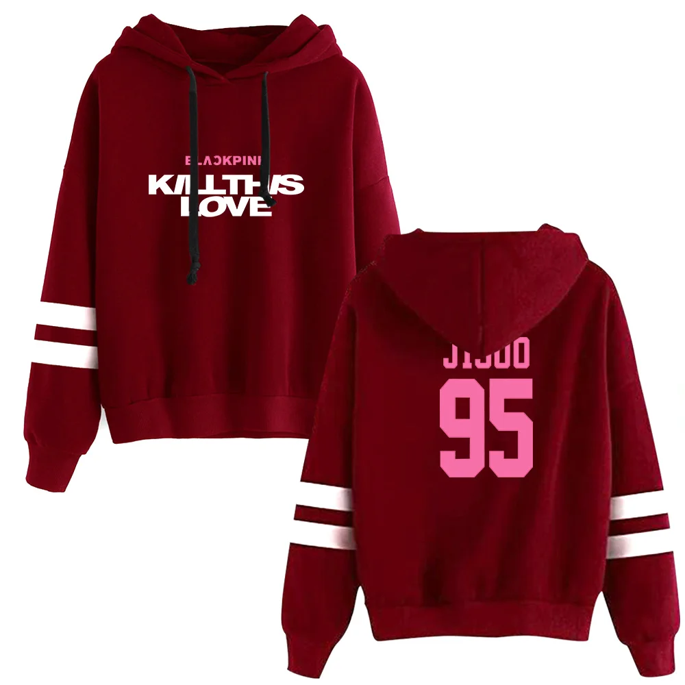 Черно-розовые толстовки с капюшоном Kpop горячая Распродажа худи JISOO JENNIE ROSE LISA Женский пуловер с длинным рукавом толстовки Повседневная одежда