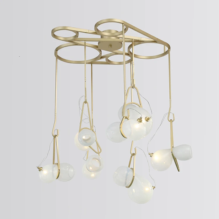 

Led Hotel Hall Chandelier Glass Hotel Project Chandelier Indoor Decorative Hanging Lamp Copper Material Clear Color Pendant