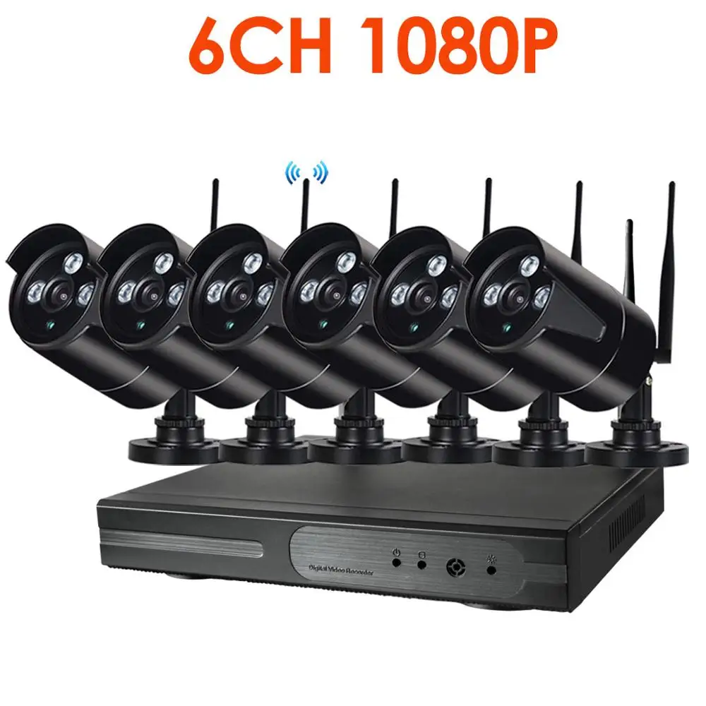 4CH1080P HD Aduio беспроводной NVR комплект P2P 1080P крытый открытый черный ик ночного видения безопасности 2.0MP AudioIP камера wifi CCTV система - Цвет: 6CH 1080P WIFI Audio