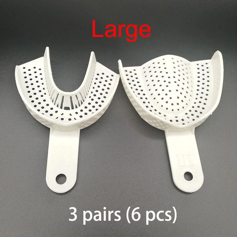 3pairs L (6pcs) 10 шт./компл. для зубных слепков пластмассовые лотки без сетчатый лоток стоматологические инструменты стоматология лабораторный Материал зубной держатель Лотки - Color: 3pairs L (6pcs)