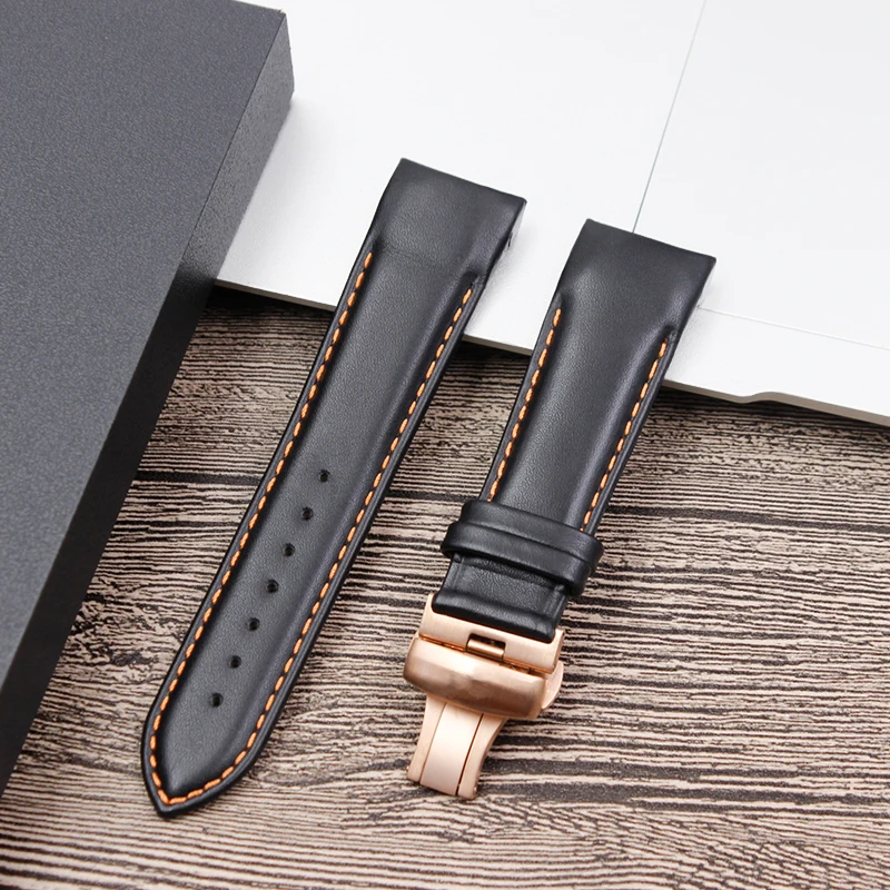 Ремешок для часов Tissot T035 Kutu ремешок для часов из натуральной кожи изогнутый конец 18 мм 22 мм 23 мм 24 мм Бабочка сталь бак - Цвет ремешка: Black brown line2