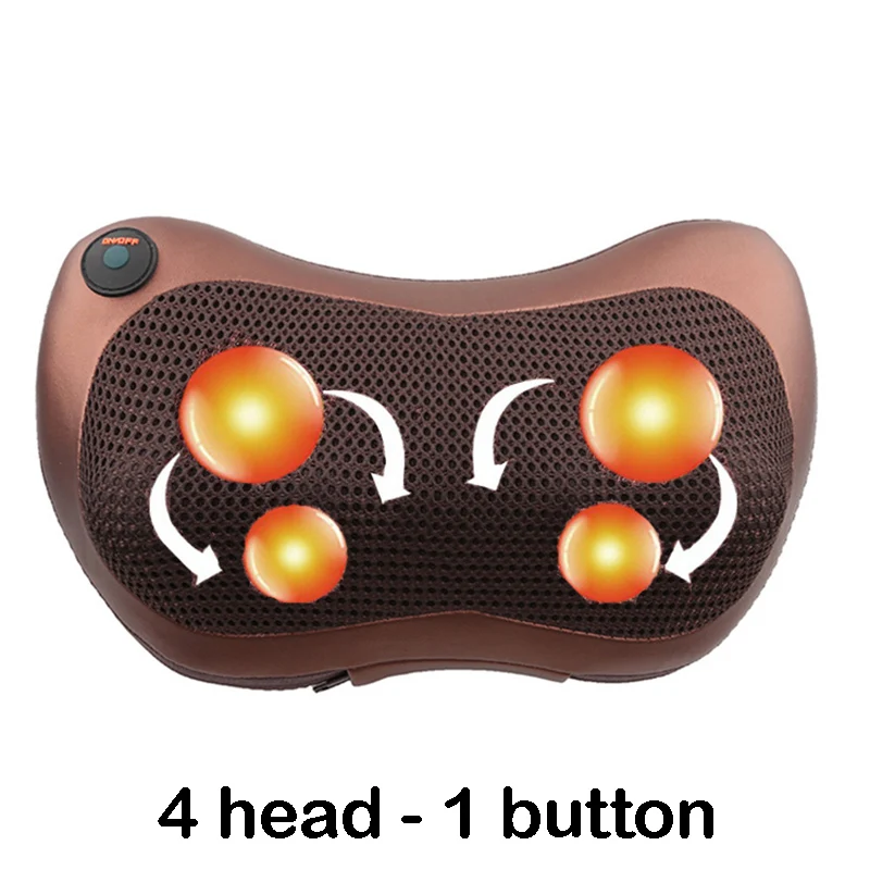 4 head-1 button Массажер для головы и шеи, массажер для дома в автомобиле, Шейная шиацу, Массажная подушка для шеи, спины, талии, тела, электрическая многофункциональная Массажная подушка - Цвет: 4 head-1 button