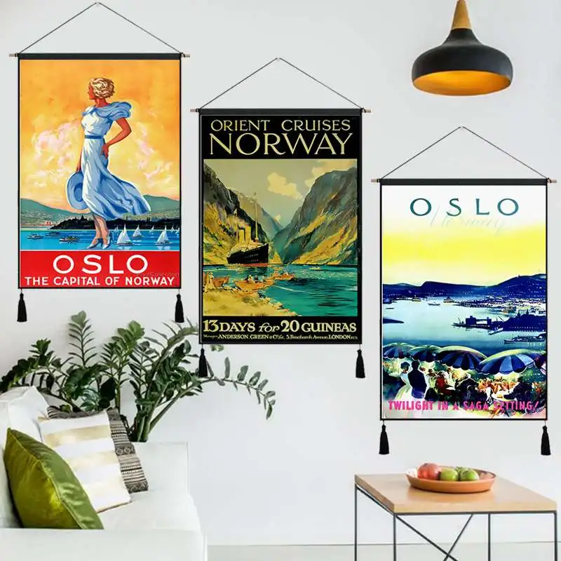 Путешествие в Москву Oslo Norge винтажная линия висячая ткань хлопок линия картины плакаты домашняя декоративная настенная вешалка гобелен подарок