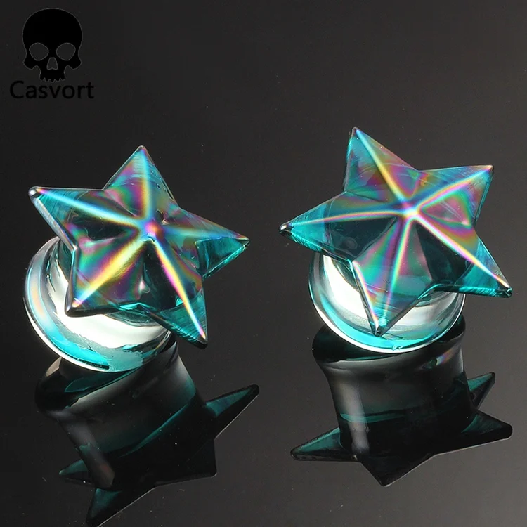 Casvort 2 шт красочные пятиконечные звезды Стеклянные Украшения для пирсинга уха серьги расширители для пирсинга пробки стричеры диаметры для ушей подарок