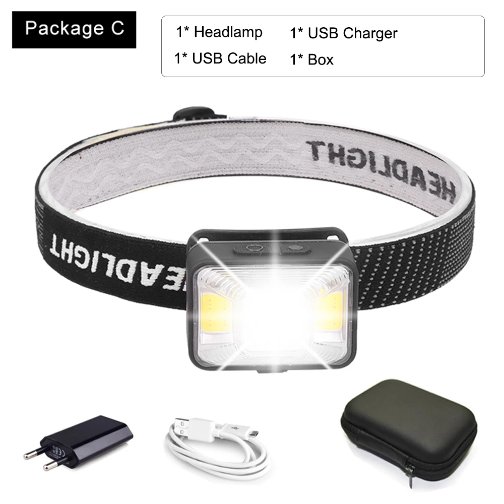 Package C Pocketman супер яркий налобный фонарь USB Перезаряжаемый головной светильник со встроенным аккумулятором красный светильник головной светильник водонепроницаемый головной светильник - Испускаемый цвет: Package C