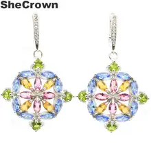 45x30 мм разноцветный турмалиновый цитрин перидот фиолетовый Танзанит CZ SheCrown серебряные серьги