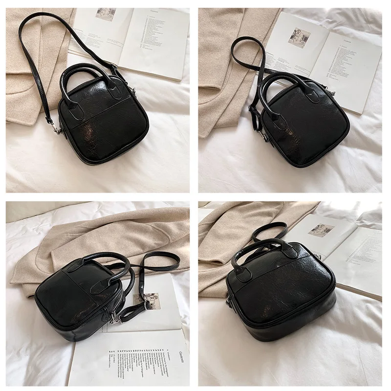 

2019 Autumn And Winter New Style WOMEN'S Bag Retro Square Sling Bag INS-Style Hand Shoulder Bright Surface Solid Color Bag