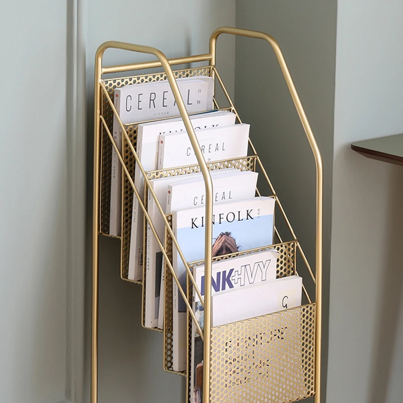 Floor Display Rack Nordic Metal Magazine Newspaper Shelf Office Newsprint Bookshelf Golden Black White Shelve Home Furniture