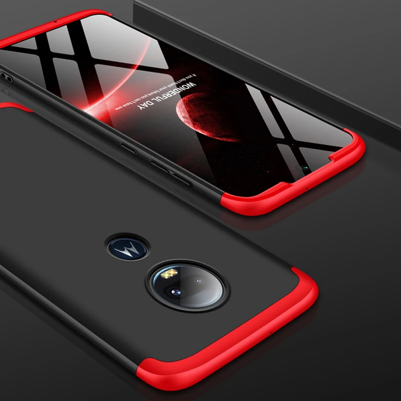 360 градусов чехол для Motorola Moto G7 G6 G5S Plus чехол 3 в 1 Жесткий PC защитный матовый чехол для Moto G7 G6 G5SPlus - Цвет: Red and Black