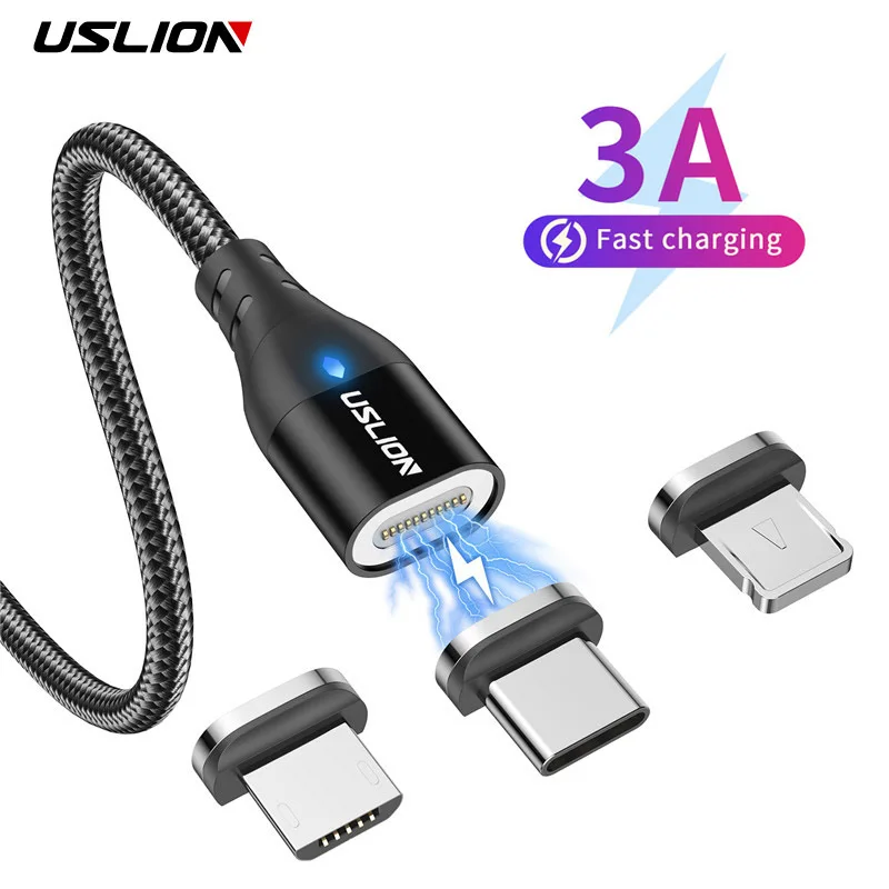 Магнитный зарядный кабель USLION Micro USB Type-C для быстрой зарядки iphone 12 провод передачи