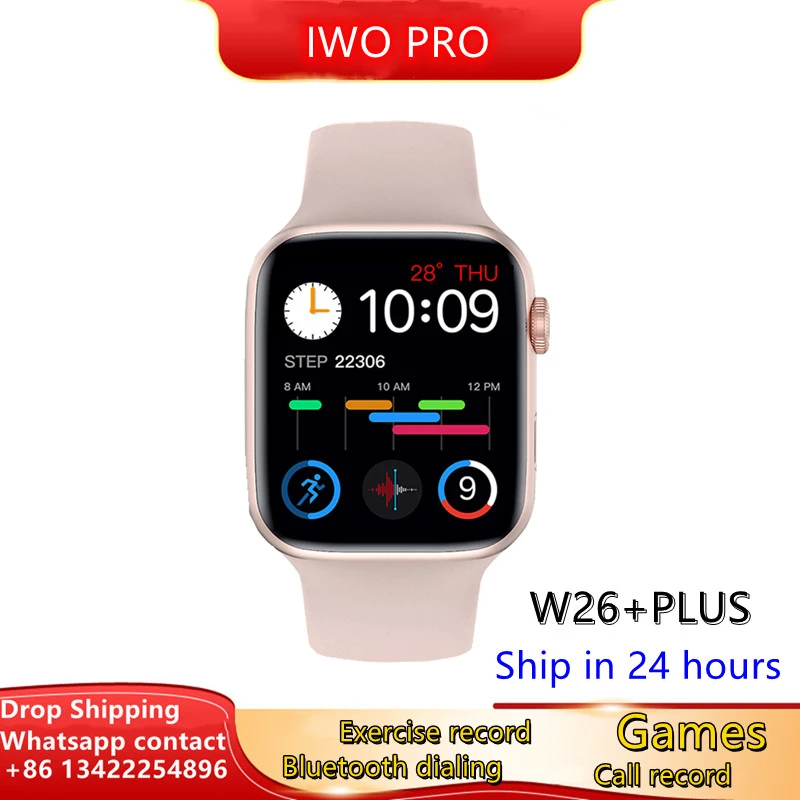 2021 New IWO W26 + Plus Smart Watch Rotate 1.75 Inch Screen Custom Dial ECG Body Temperature Bluetooth Call SmartWatch PK IWO 13