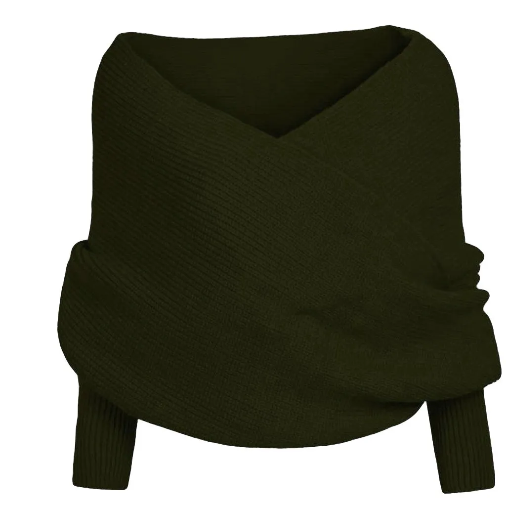 Army Green Модный женский свитер, топы, шарф с рукавами, вязаный крючком зимний теплый вязаный длинный мягкий сексуальный шарф, шаль - Цвет: Army Green
