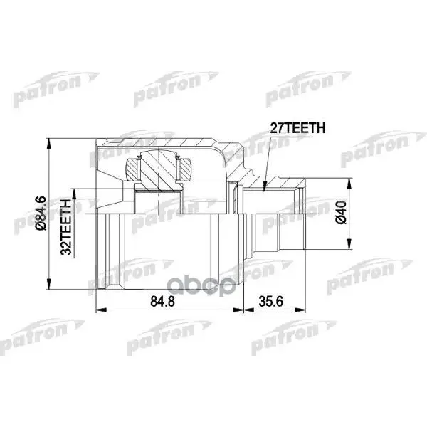 Шрус Промежут. К-Кт [A:27, B:32, D:83.5] Honda: Prelude 92-96 2.2l Vtec 2.3 M/T D/S PATRON арт. PCV4016