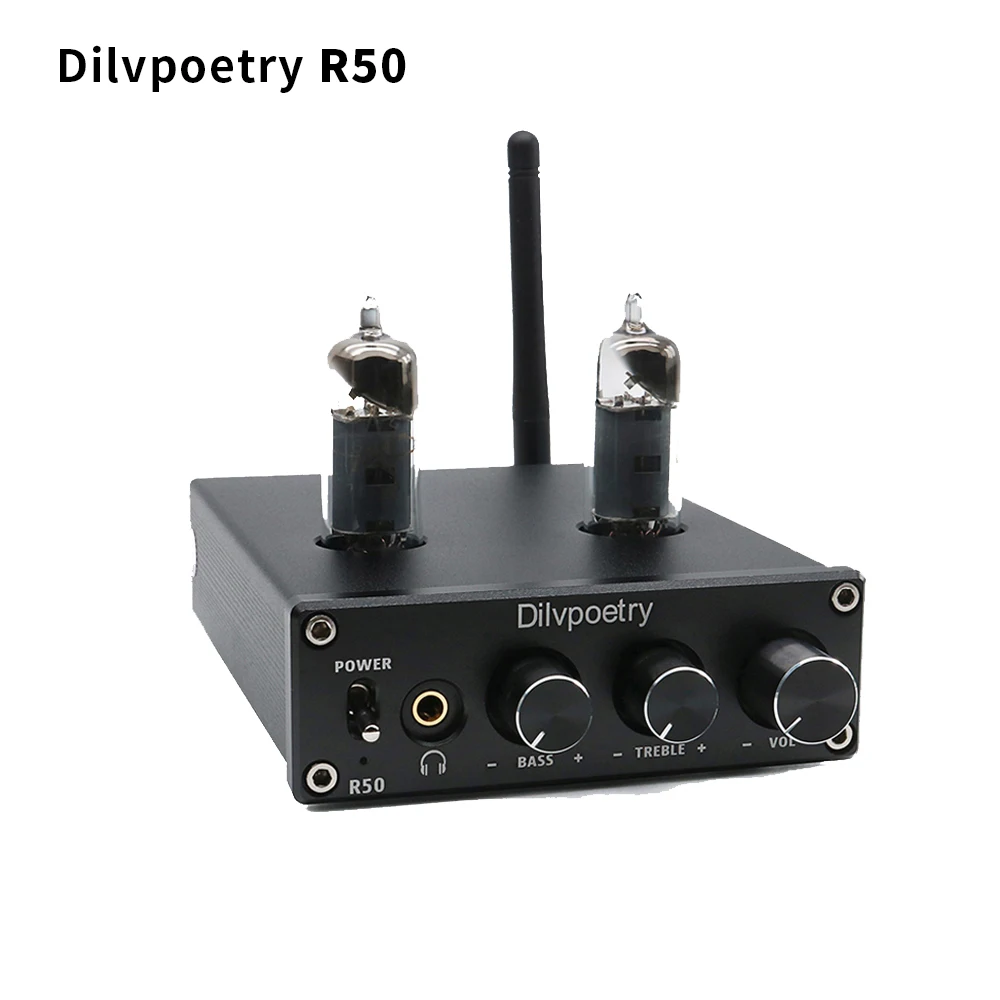 Argento Dilvpoetry R50 Amplificatore valvolare Amplificatore per cuffie Bluetooth 4.2 50W × 50W 6J4 Buffer Reciver Preamplificatore Controllo toni alti e bassi HiFi Stereo Audio AMP 