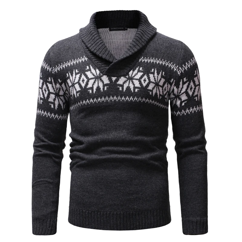 Новинка, мужской Рождественский свитер с отложным воротником, пуловер с длинным рукавом, мужские повседневные вязаные свитера в стиле пэчворк - Цвет: Серый