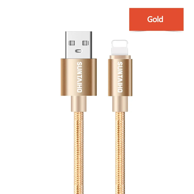 Suntaiho для iPhone XS MAX 7 кабель нейлон 2.1A Быстрая зарядка USB кабель для iPhone X XR 6 8 Plus SE iPad Air 2 Кабели для мобильных телефонов - Цвет: Gold