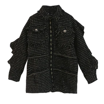 

LANMREM 2020 Spring New Fashion Retro Lapel Single-breasted Long-sleeved Woolen Chain Decorative Jacket Female PB403