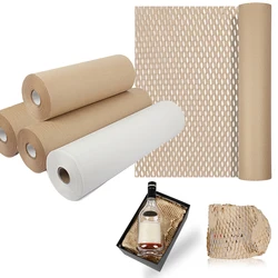 10M Brown Kraft Wrapping Tissue Paper Roll For Wedding Birthday Party Art Craft Material Handmade Honeycomb Paper Packaging