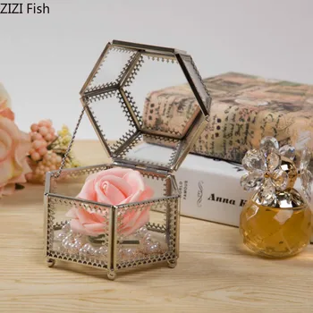 

Retro Glass Jewelry Storage Box Ring Necklace Watch Cosmetic Storage Box Household Desktop Jewelry Display Box